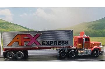 AFX Lighted Magnatraction Peterbilt with AFX Express Trailer HO Slot Car.