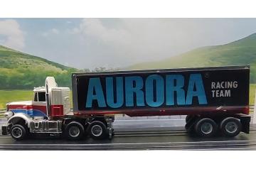 AFX Lighted Magnatraction Peterbilt with Aurora Team Trailer HO Slot Car.