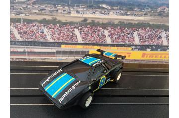 Tyco #8 Black Blue Lamborghini Countach 440x2 HO Slot Car