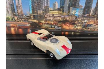 Aurora White Red McLaren Elva T-Jet HO Slot Car.