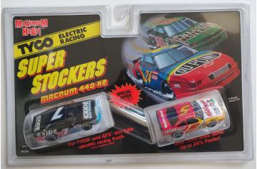 Tyco NOS Carded #7 Exide and #5 Kellogg's Super Stockers Magnum 440x2 HO Slot Cars.